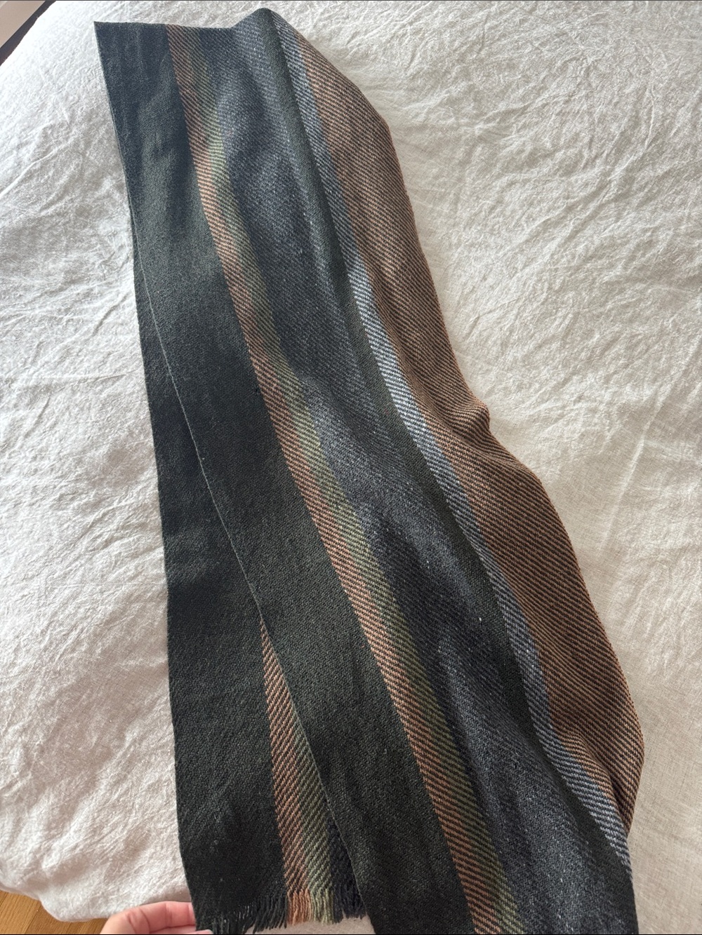 Men's Black and Brown Striped Wool-Blend Scarf